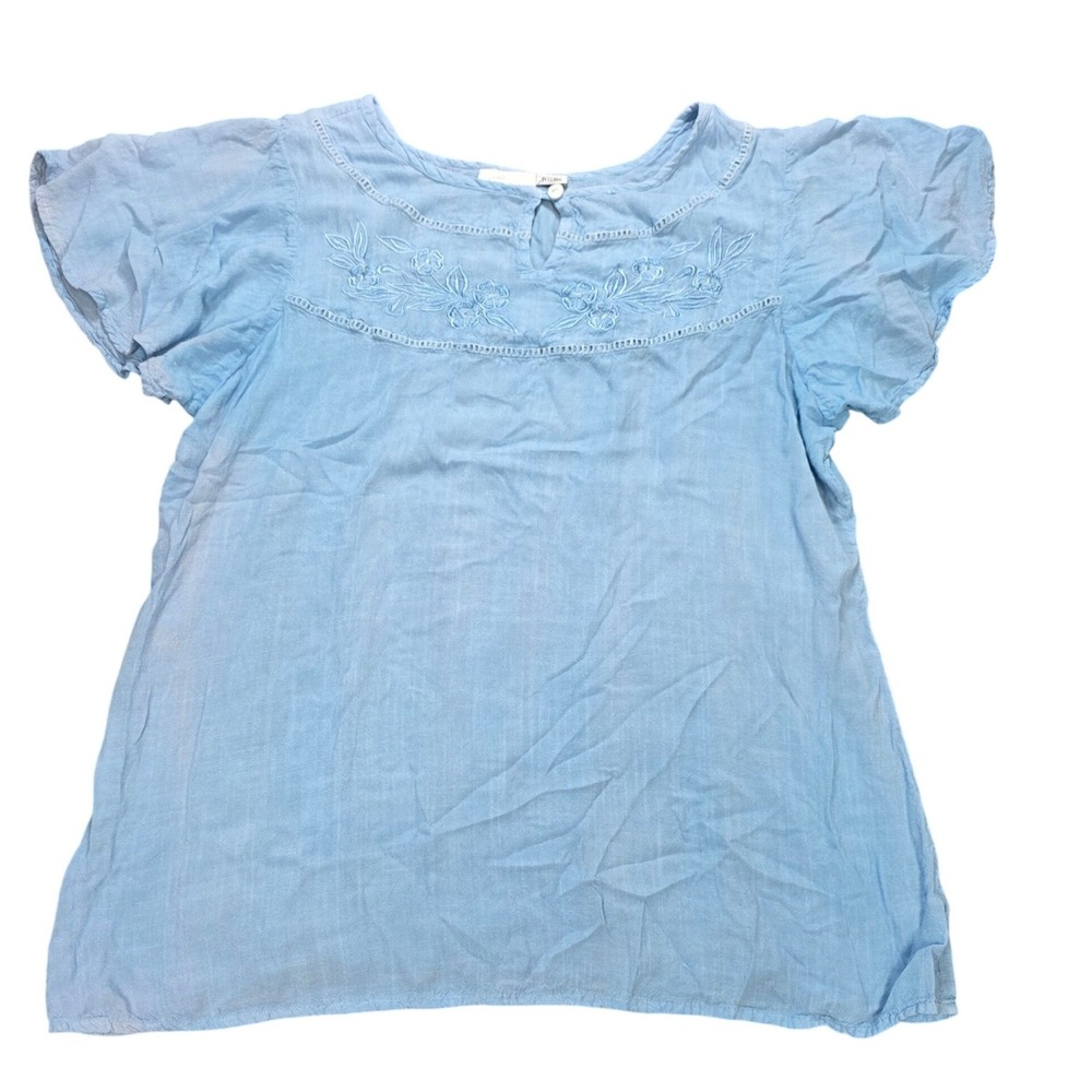 Raya Sun Linen Blend Blouse Top Women's Size XL Light Blue Embroidered Boho
